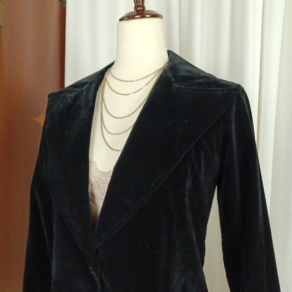 Vintage Jackets & Blazers - Vintage 70s Black Velvet Blazer, Wide Lapels, Small
